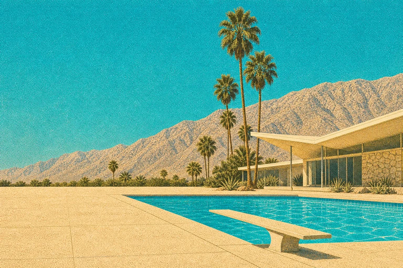 A mid-century Palm Springs pool at noon